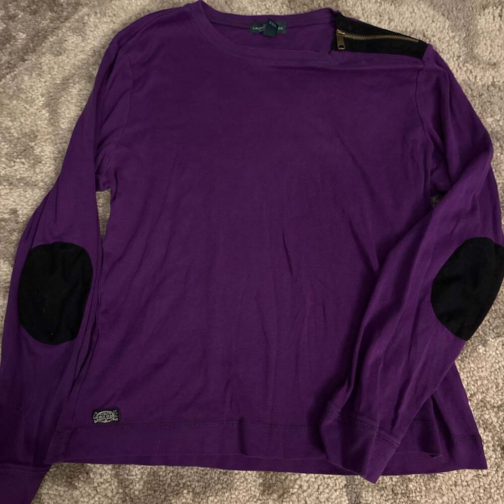 Lauren Ralph Lauren Jeans Co. Purple Long Sleeve Shoulder Zip Elbow Patch Top